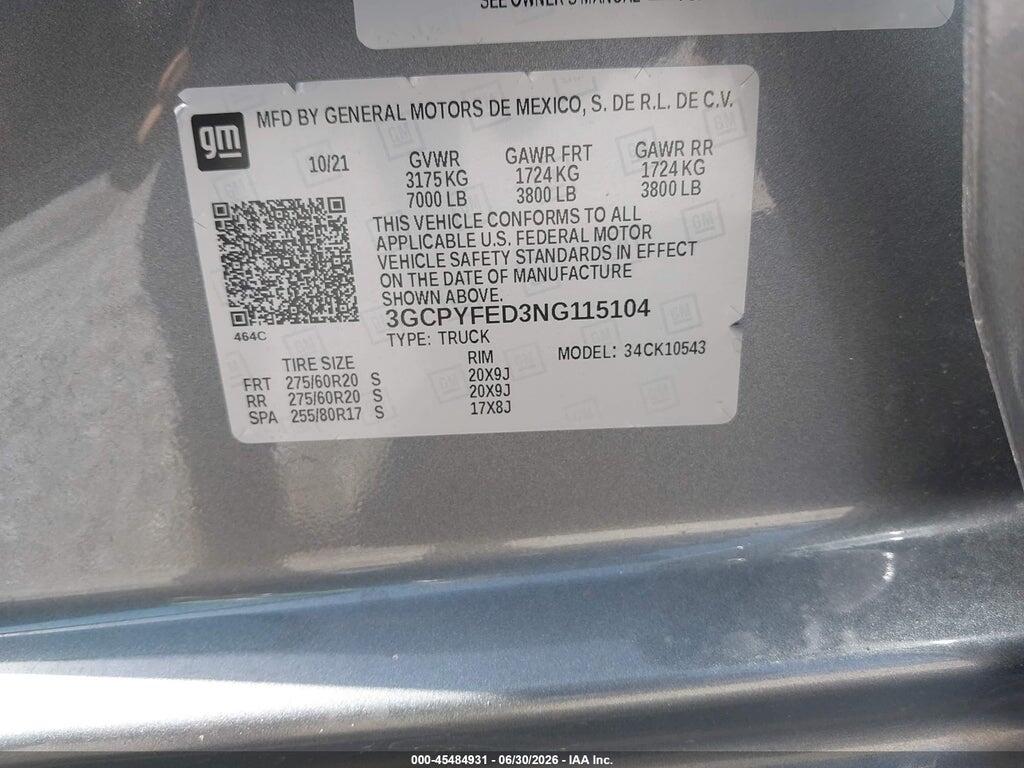 3GCPYFED3NG115104 2022 CHEVROLET SILVERADO 1500 LTD photo no. 9