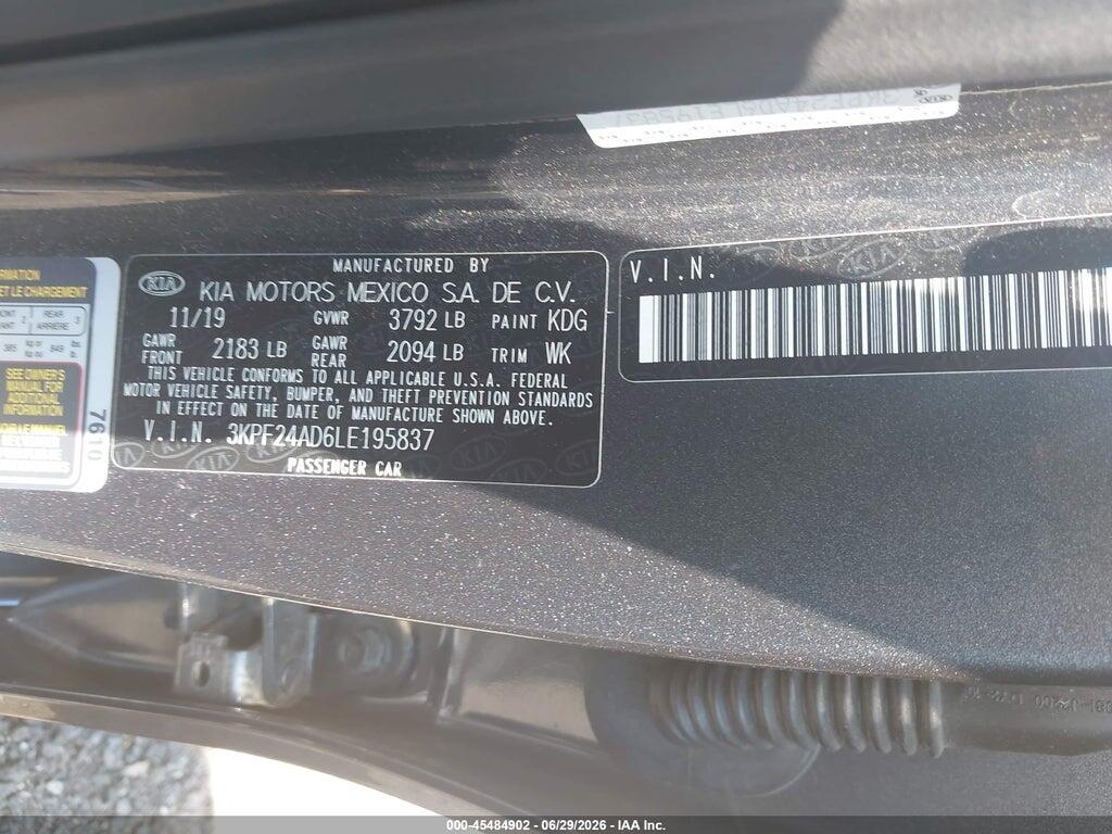 3KPF24AD6LE195837 2020 KIA FORTE photo no. 9