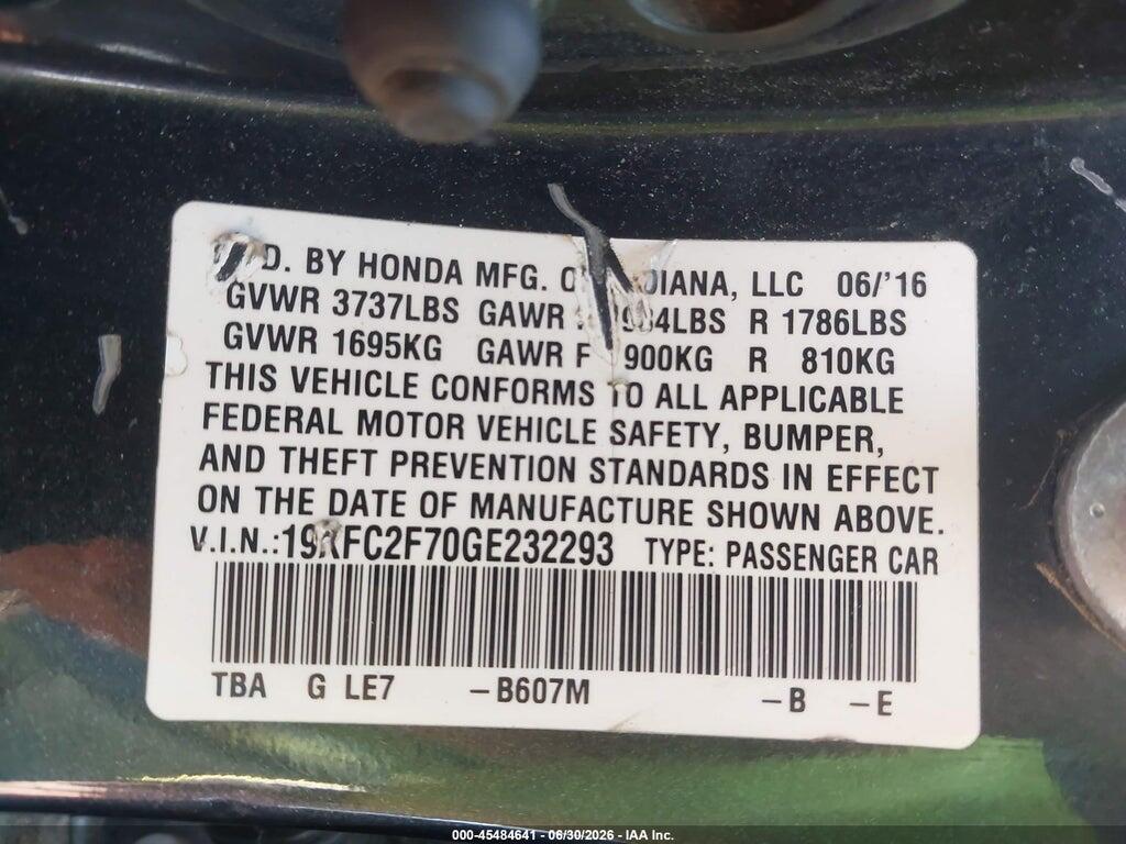 19XFC2F70GE232293 2016 HONDA CIVIC photo no. 9
