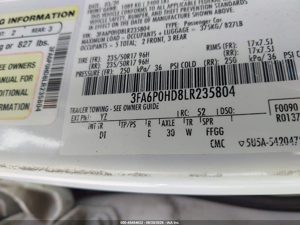 3FA6P0HD8LR235804 2020 FORD FUSION photo no. 9