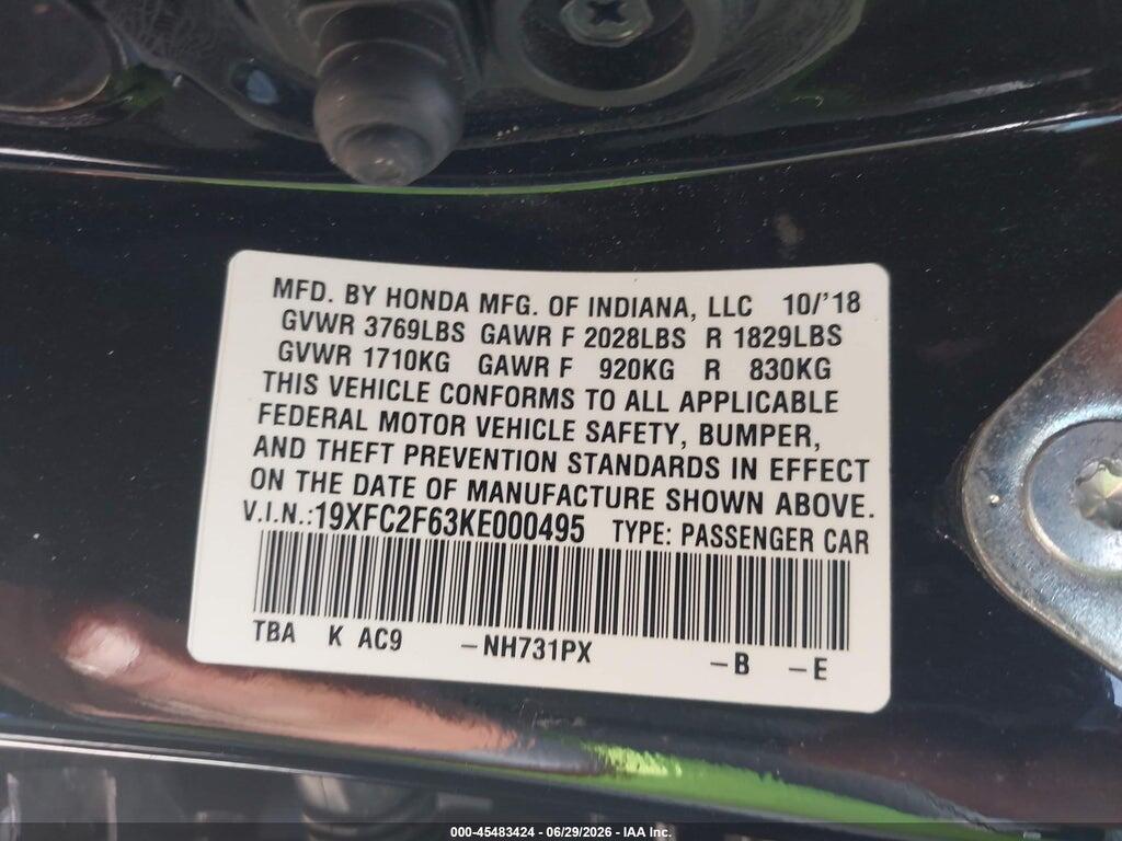 19XFC2F63KE000495 2019 HONDA CIVIC photo no. 9