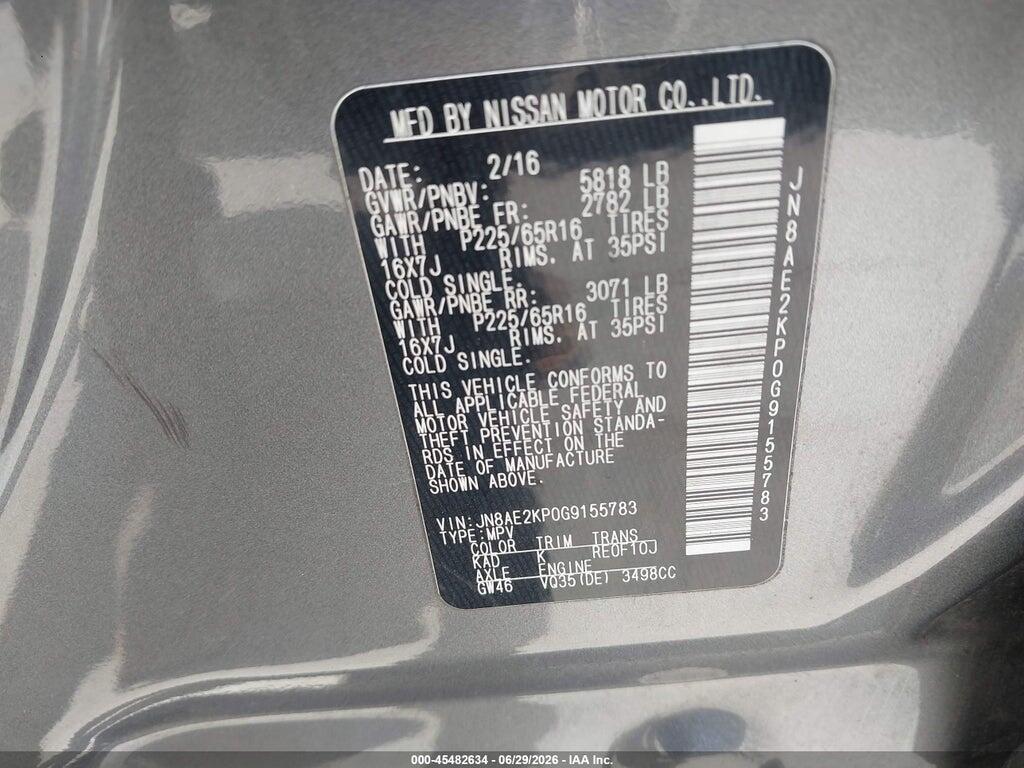 JN8AE2KP0G9155783 2016 NISSAN QUEST photo no. 9
