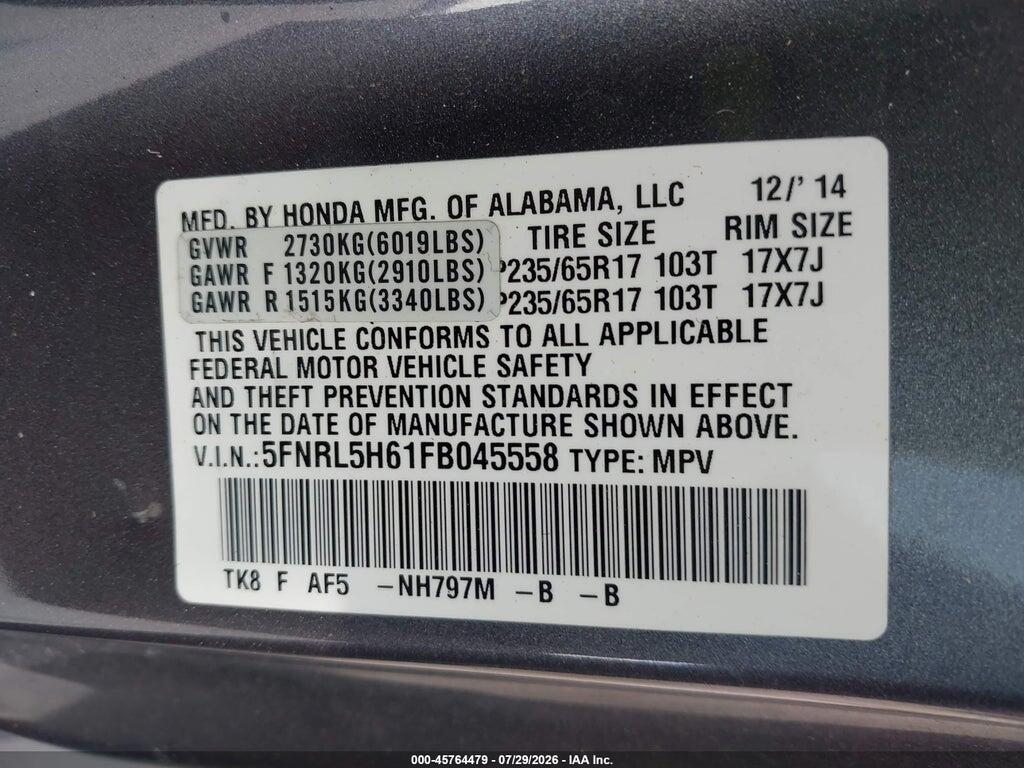 5FNRL5H61FB045558 2015 HONDA ODYSSEY photo no. 9