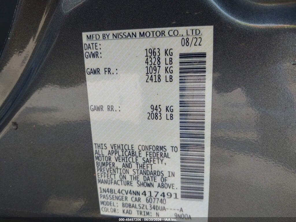 1N4BL4CV4NN417491 2022 NISSAN ALTIMA photo no. 9