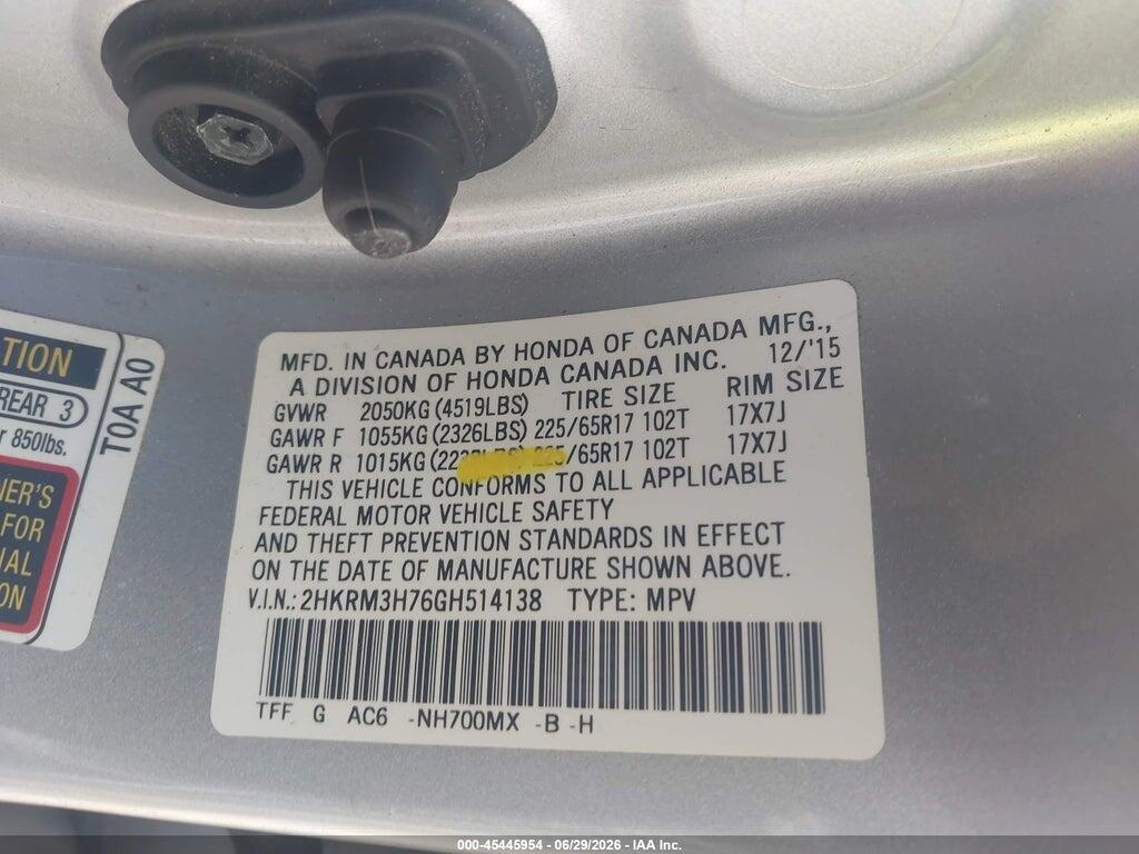 2HKRM3H76GH514138 2016 HONDA CR-V photo no. 9