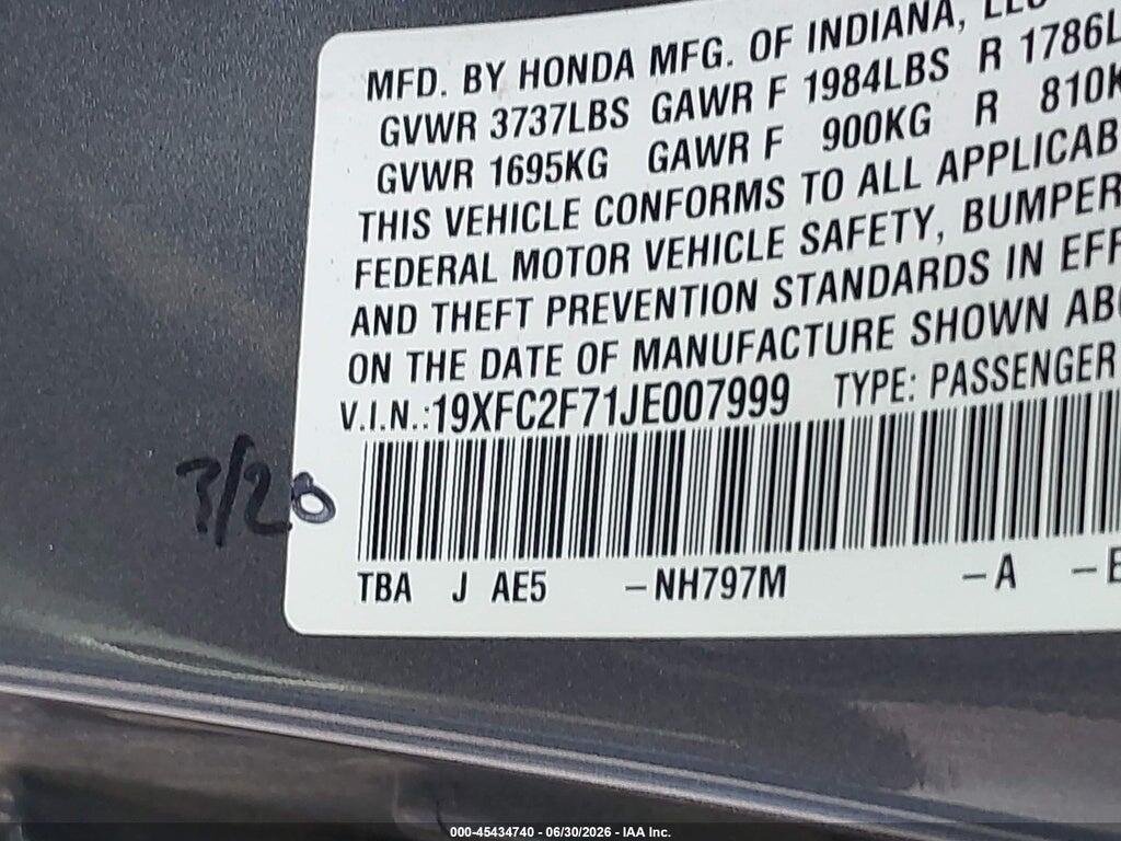 19XFC2F71JE007999 2018 HONDA CIVIC photo no. 9