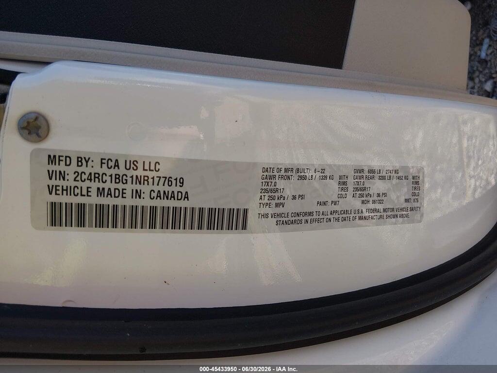 2C4RC1BG1NR177619 2022 CHRYSLER PACIFICA photo no. 9