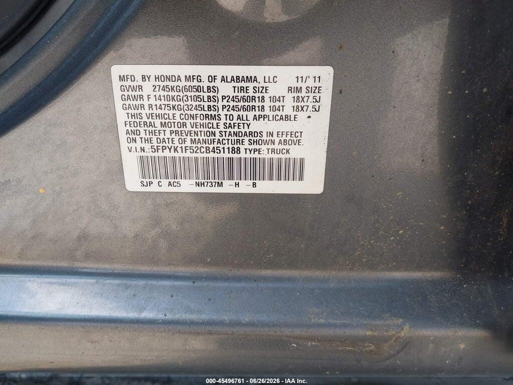 5FPYK1F52CB451188 2012 HONDA RIDGELINE photo no. 9