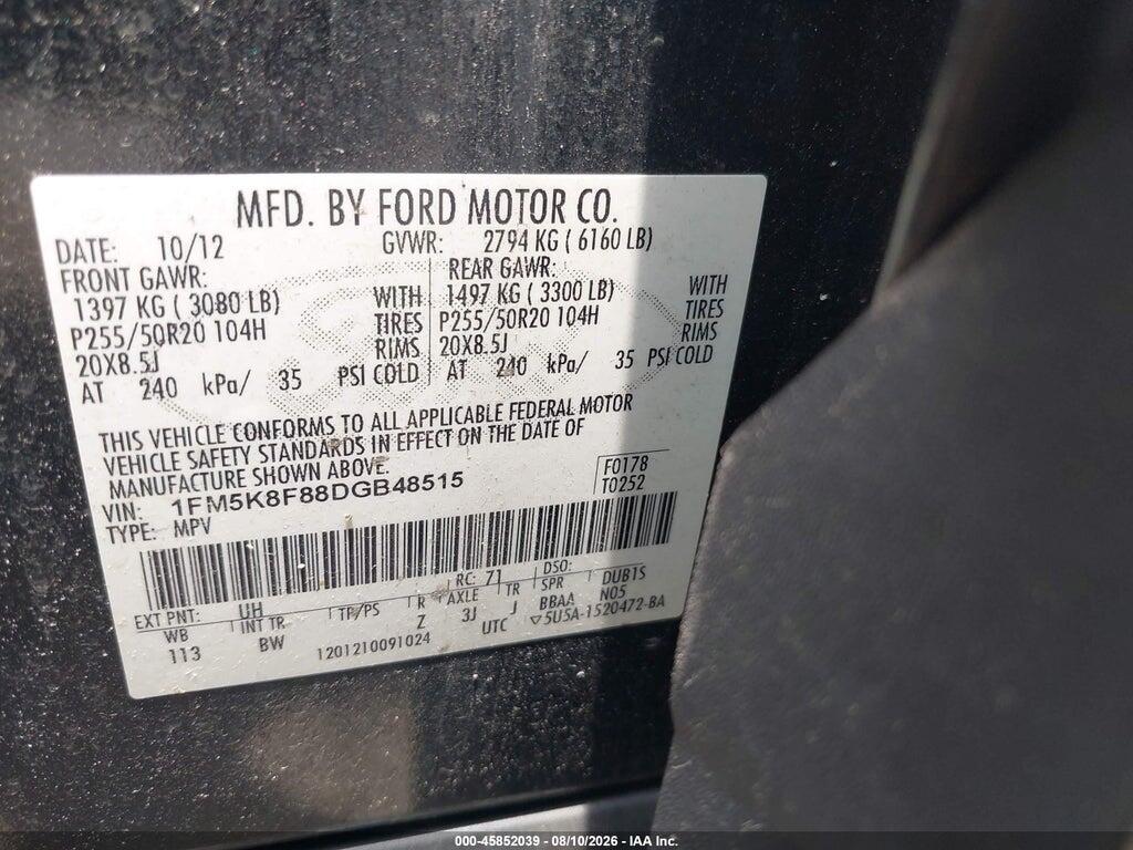 1FM5K8F88DGB48515 2013 FORD EXPLORER photo no. 9