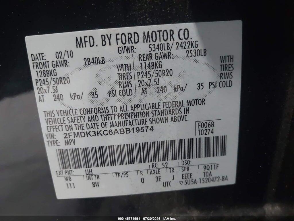 2FMDK3KC6ABB19574 2010 FORD EDGE photo no. 9