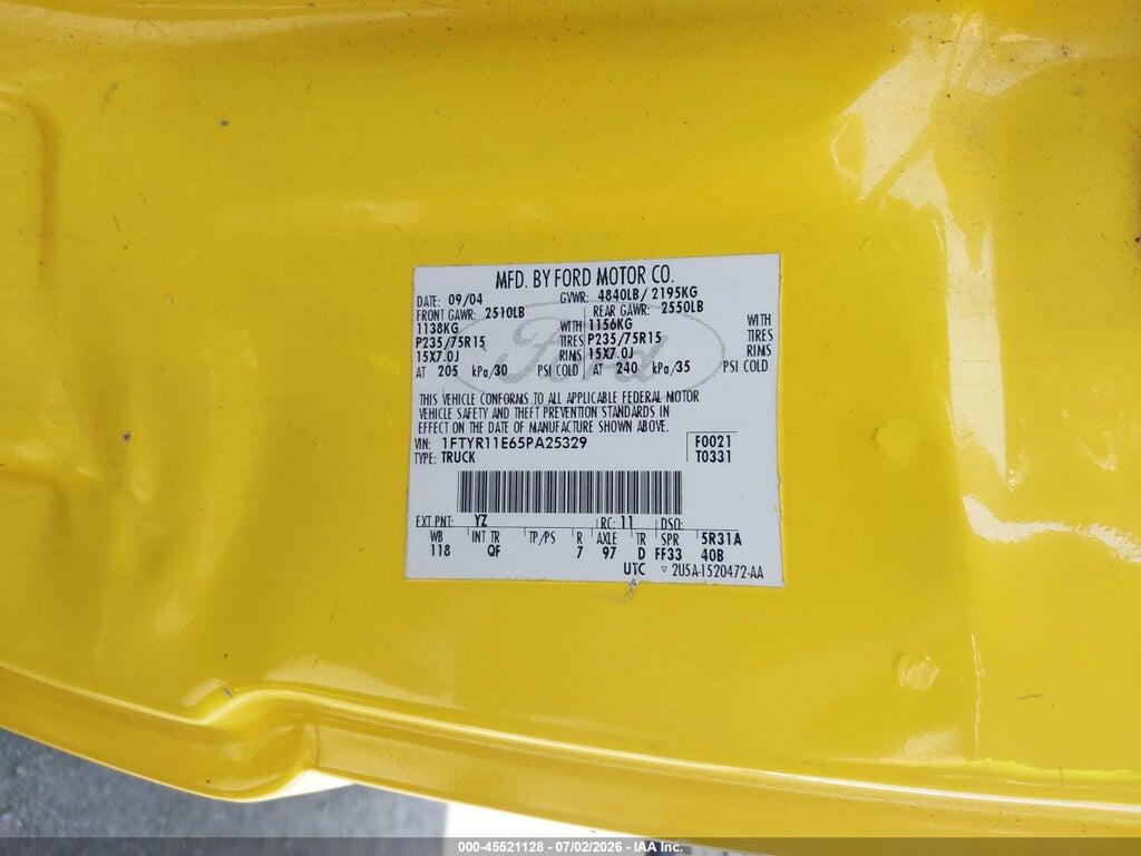 1FTYR11E65PA25329 2005 FORD RANGER photo no. 9
