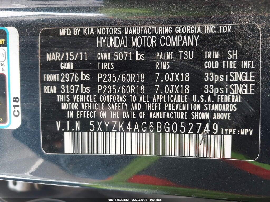 5XYZK4AG6BG052749 2011 HYUNDAI SANTA FE photo no. 9