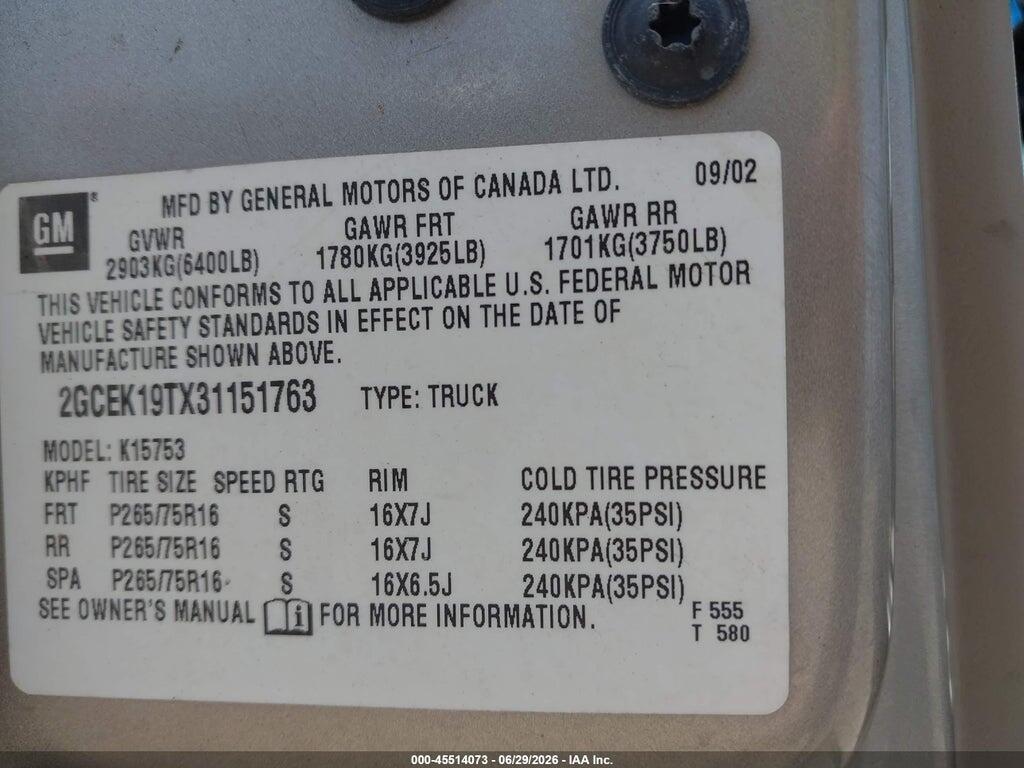 2GCEK19TX31151763 2003 CHEVROLET SILVERADO 1500 photo no. 9