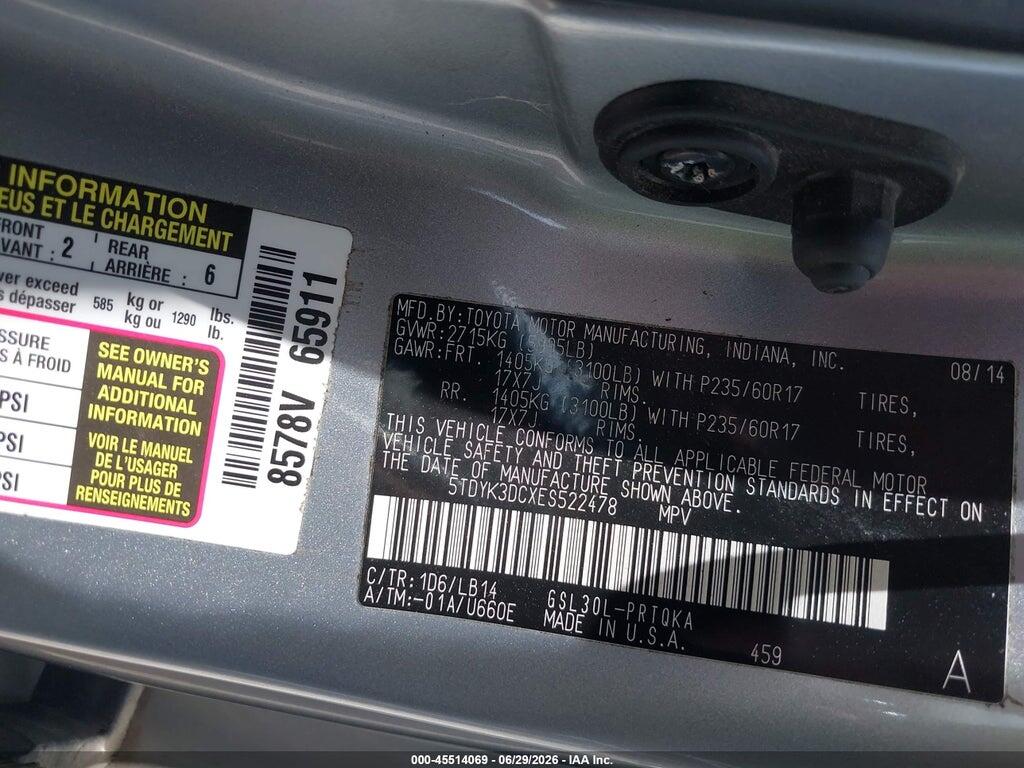 5TDYK3DCXES522478 2014 TOYOTA SIENNA photo no. 9