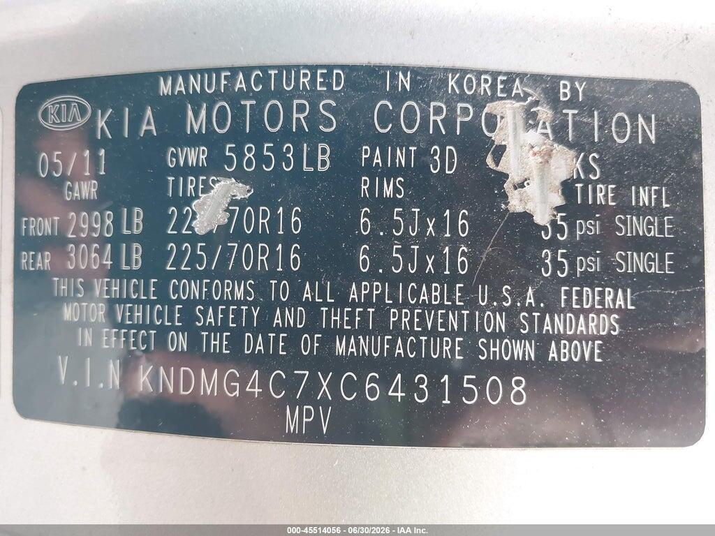 KNDMG4C7XC6431508 2012 KIA SEDONA photo no. 9