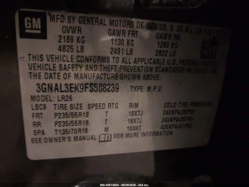 3GNAL3EK9FS508239 2015 CHEVROLET CAPTIVA SPORT FLEET photo no. 9