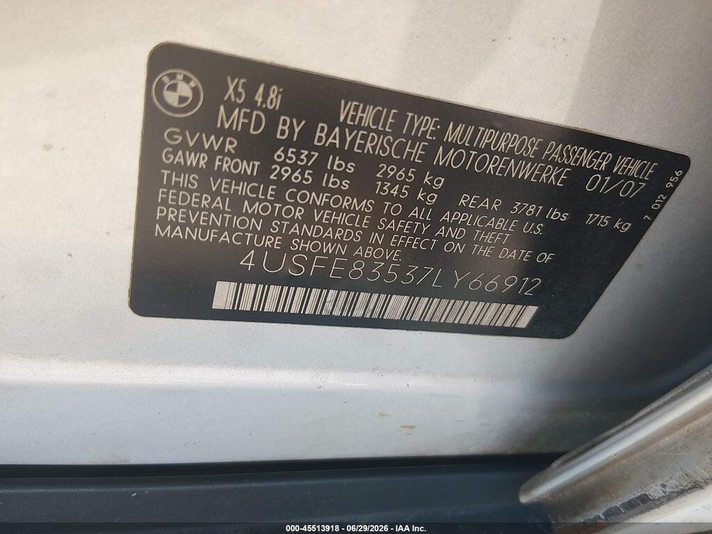 4USFE83537LY66912 2007 BMW X5 photo no. 9