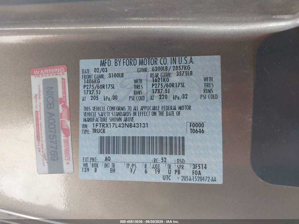 1FTRX17L43NB43131 2003 FORD F-150 photo no. 9