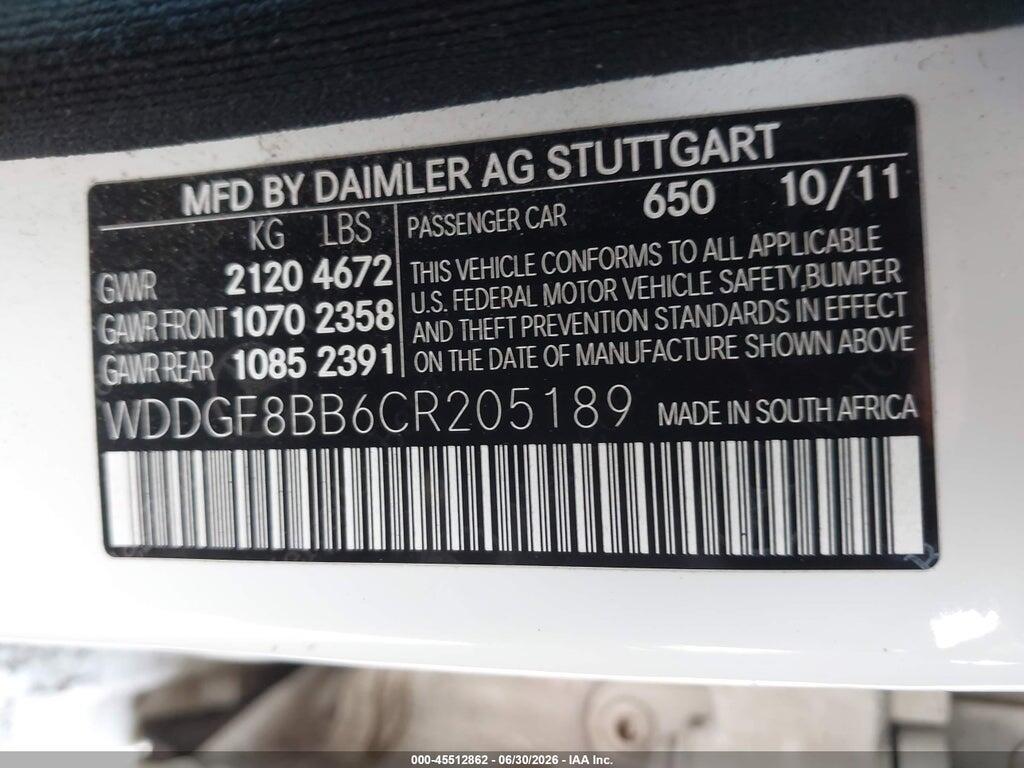 WDDGF8BB6CR205189 2012 MERCEDES-BENZ C 300 photo no. 9