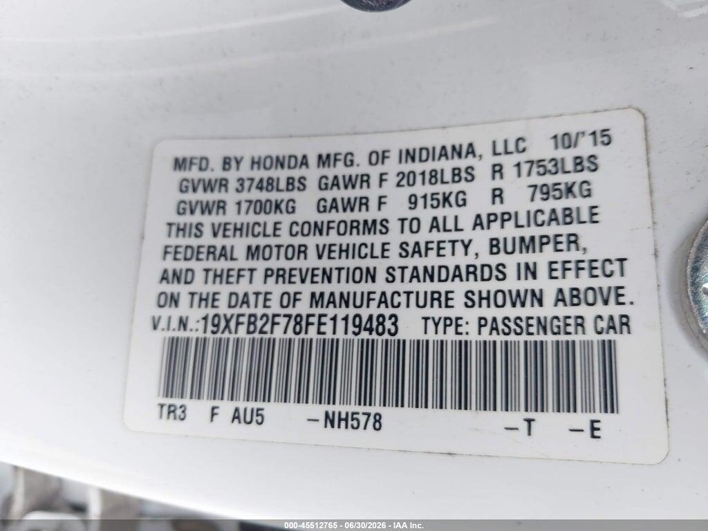 19XFB2F78FE119483 2015 HONDA CIVIC photo no. 9