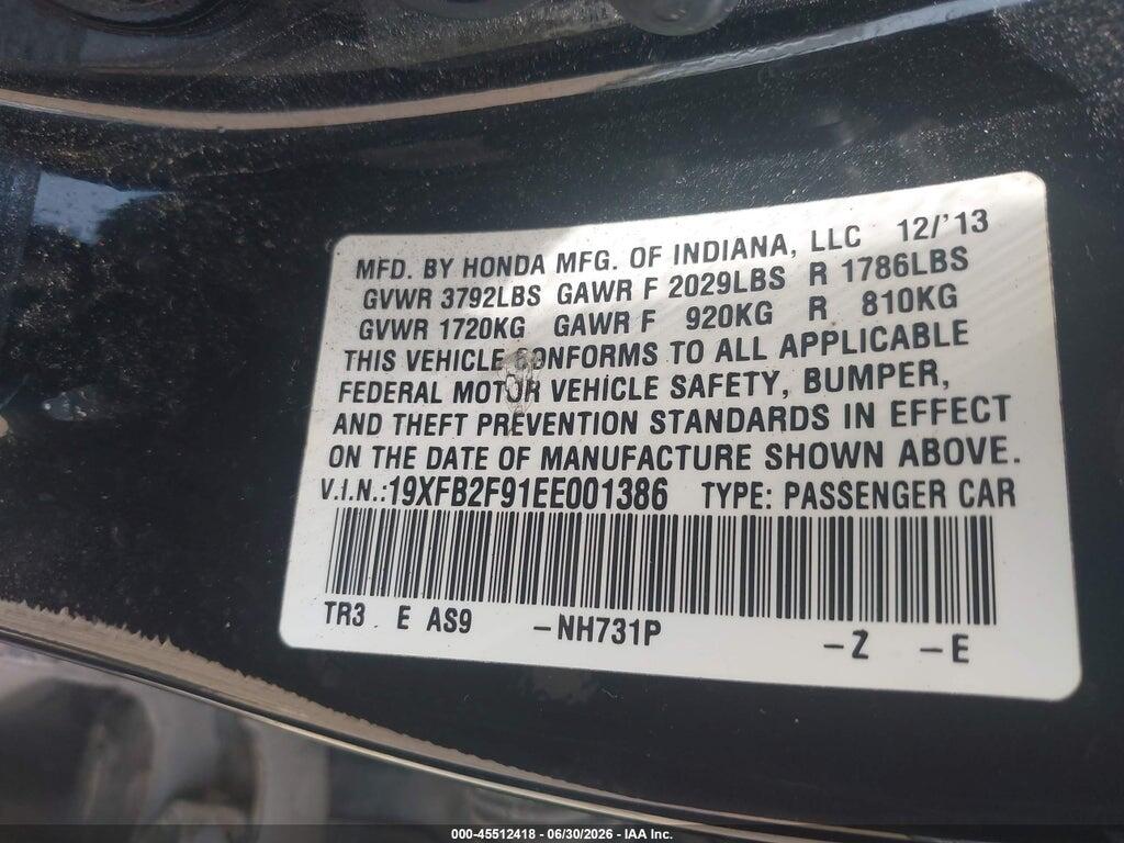 19XFB2F91EE001386 2014 HONDA CIVIC photo no. 9