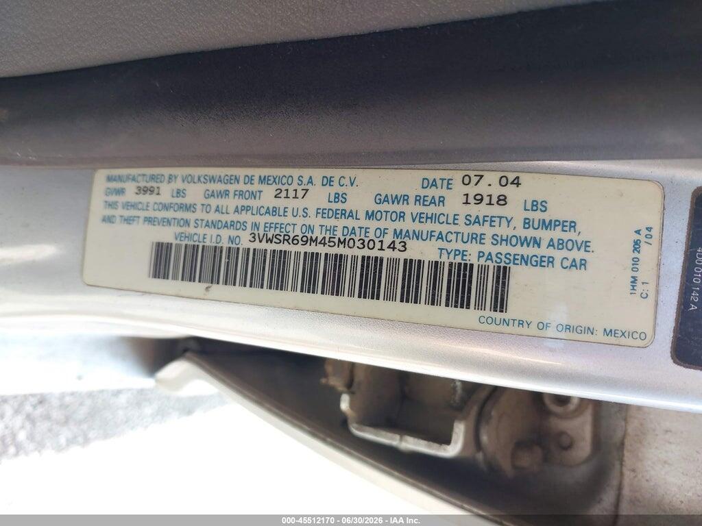 3VWSR69M45M030143 2005 VOLKSWAGEN JETTA photo no. 9