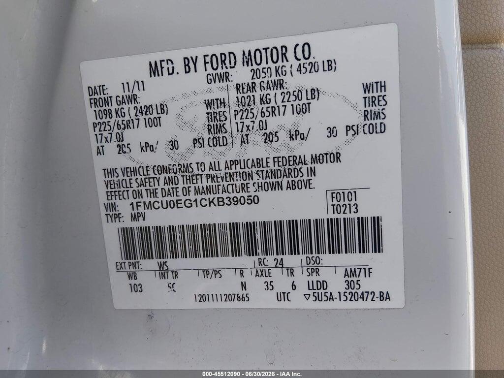 1FMCU0EG1CKB39050 2012 FORD ESCAPE photo no. 9