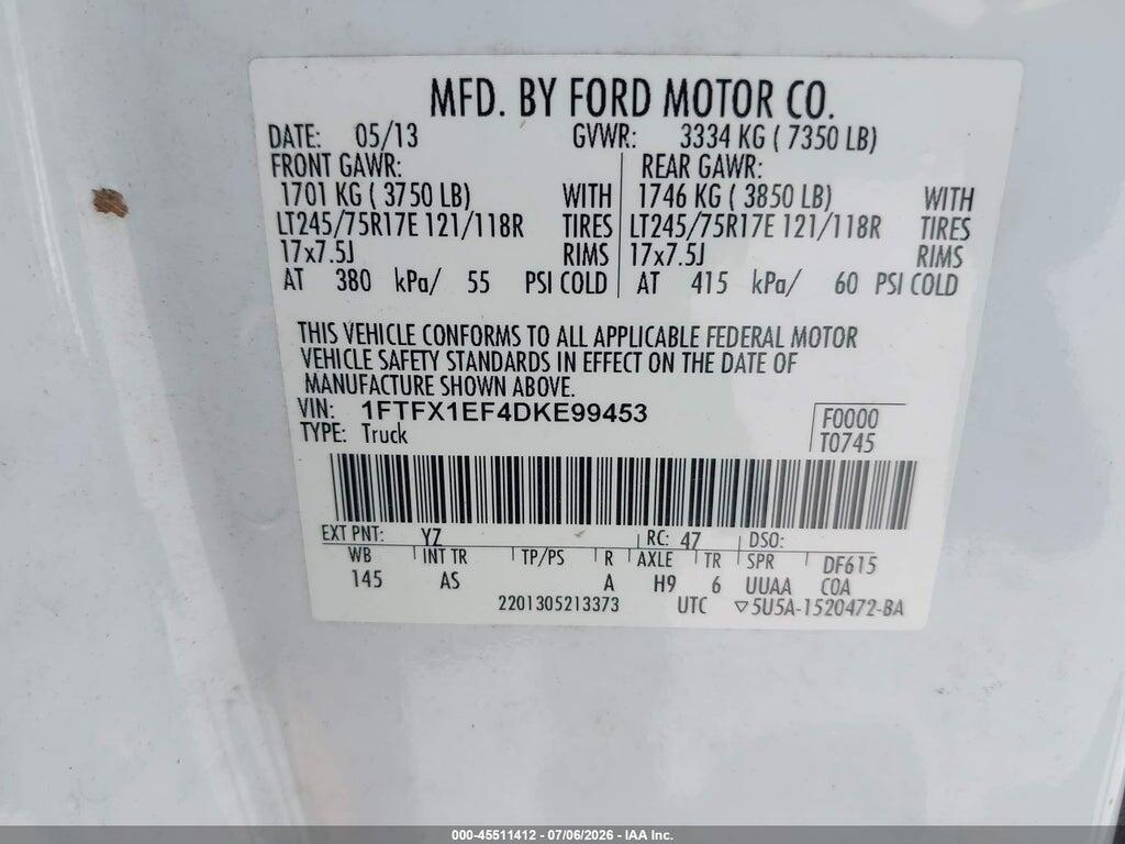 1FTFX1EF4DKE99453 2013 FORD F-150 photo no. 9