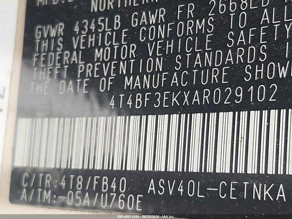 4T4BF3EKXAR029102 2010 TOYOTA CAMRY photo no. 9