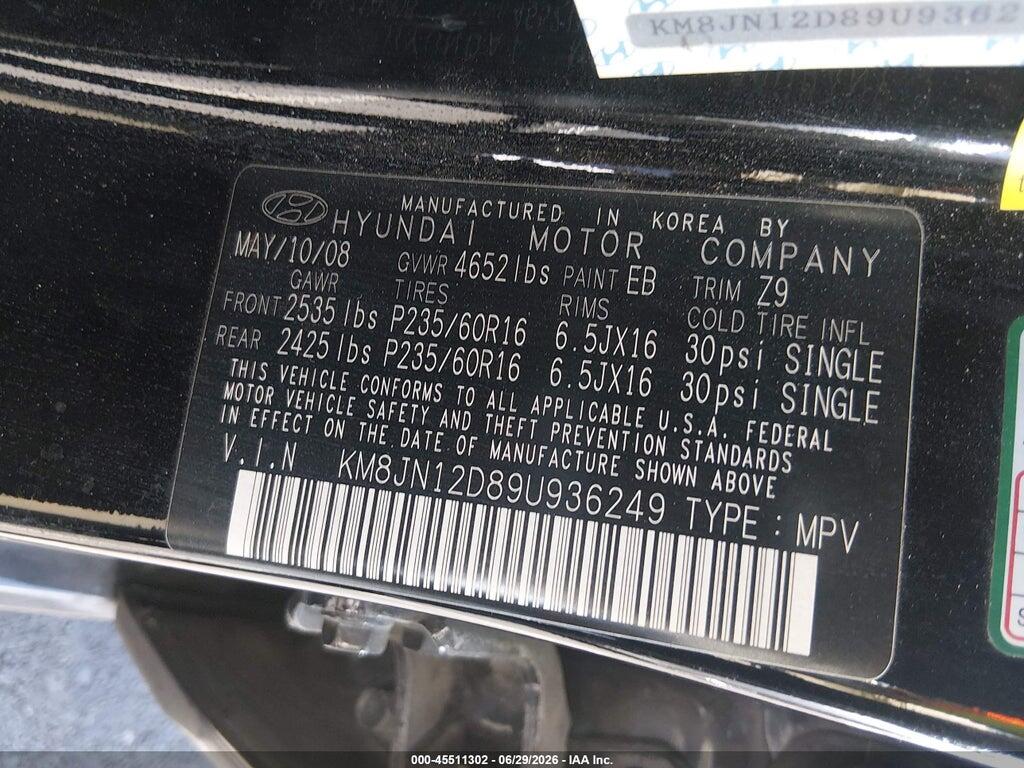 KM8JN12D89U936249 2009 HYUNDAI TUCSON photo no. 9