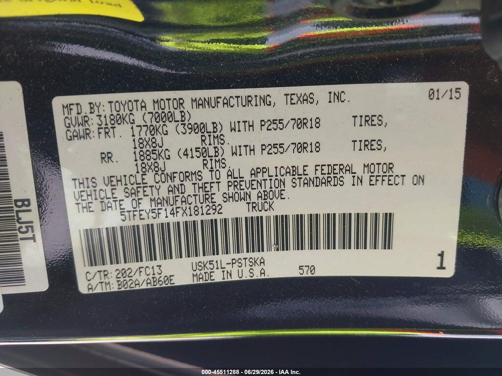 5TFEY5F14FX181292 2015 TOYOTA TUNDRA photo no. 9