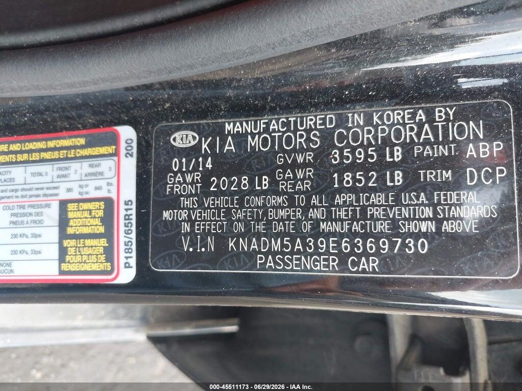 KNADM5A39E6369730 2014 KIA RIO photo no. 9