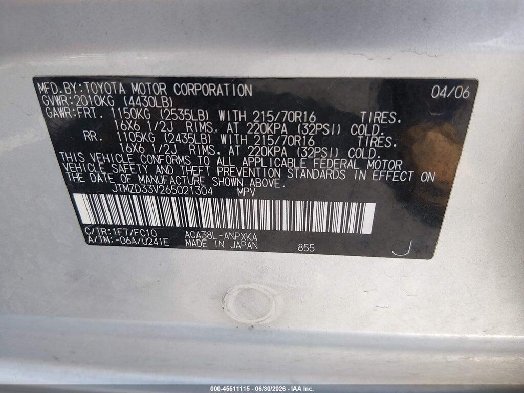 JTMZD33V265021304 2006 TOYOTA RAV4 photo no. 9