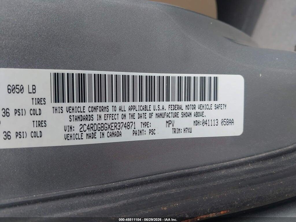 2C4RDGBGXER374871 2014 DODGE GRAND CARAVAN photo no. 9