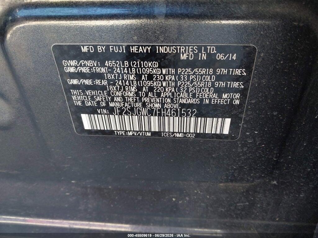 JF2SJGWC7FH461532 2015 SUBARU FORESTER photo no. 9