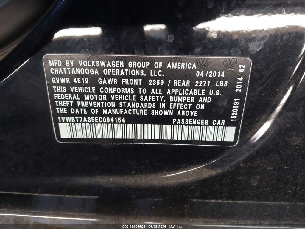 1VWBT7A35EC094154 2014 VOLKSWAGEN PASSAT photo no. 9