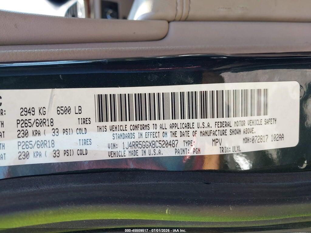 1J4RR5GGXBC520487 2011 JEEP GRAND CHEROKEE photo no. 9