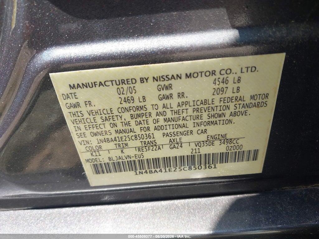 1N4BA41E25C850361 2005 NISSAN MAXIMA photo no. 9
