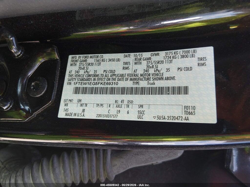 1FTEW1EG5FKE69310 2015 FORD F-150 photo no. 9