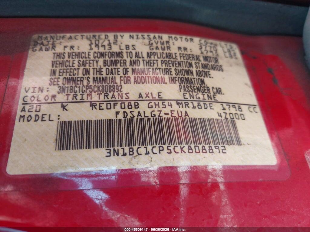 3N1BC1CP5CK808892 2012 NISSAN VERSA photo no. 9