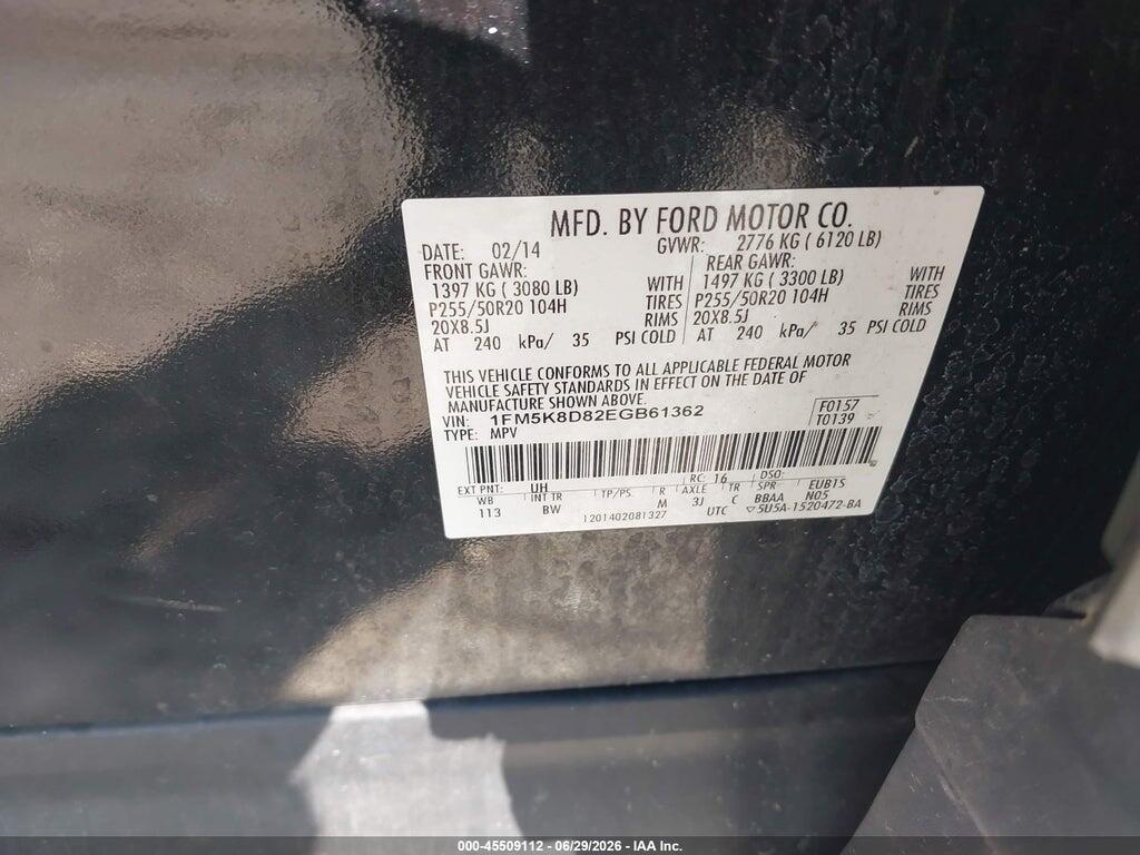 1FM5K8D82EGB61362 2014 FORD EXPLORER photo no. 9