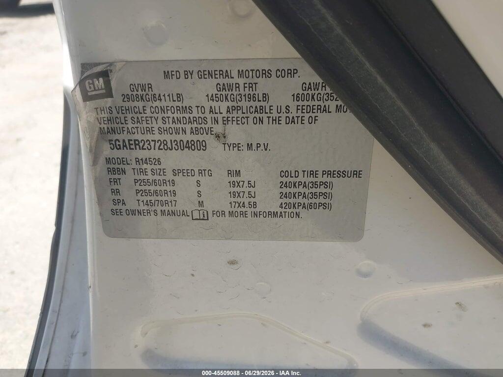 5GAER23728J304809 2008 BUICK ENCLAVE photo no. 9
