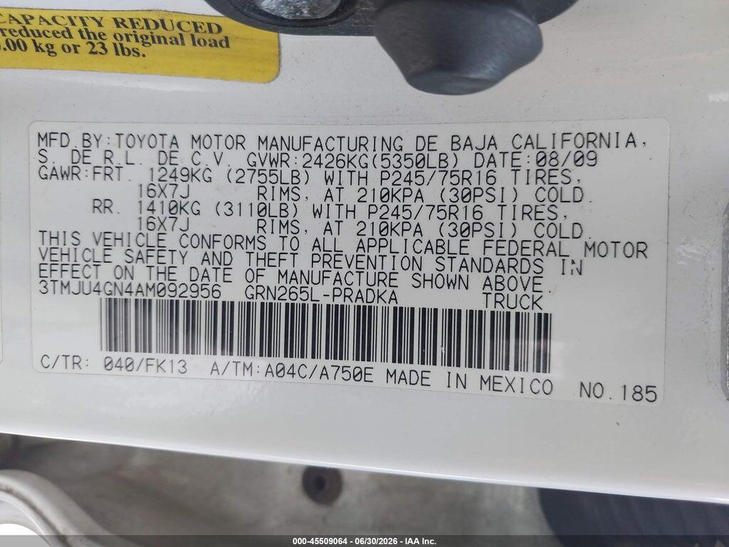 3TMJU4GN4AM092956 2010 TOYOTA TACOMA photo no. 9