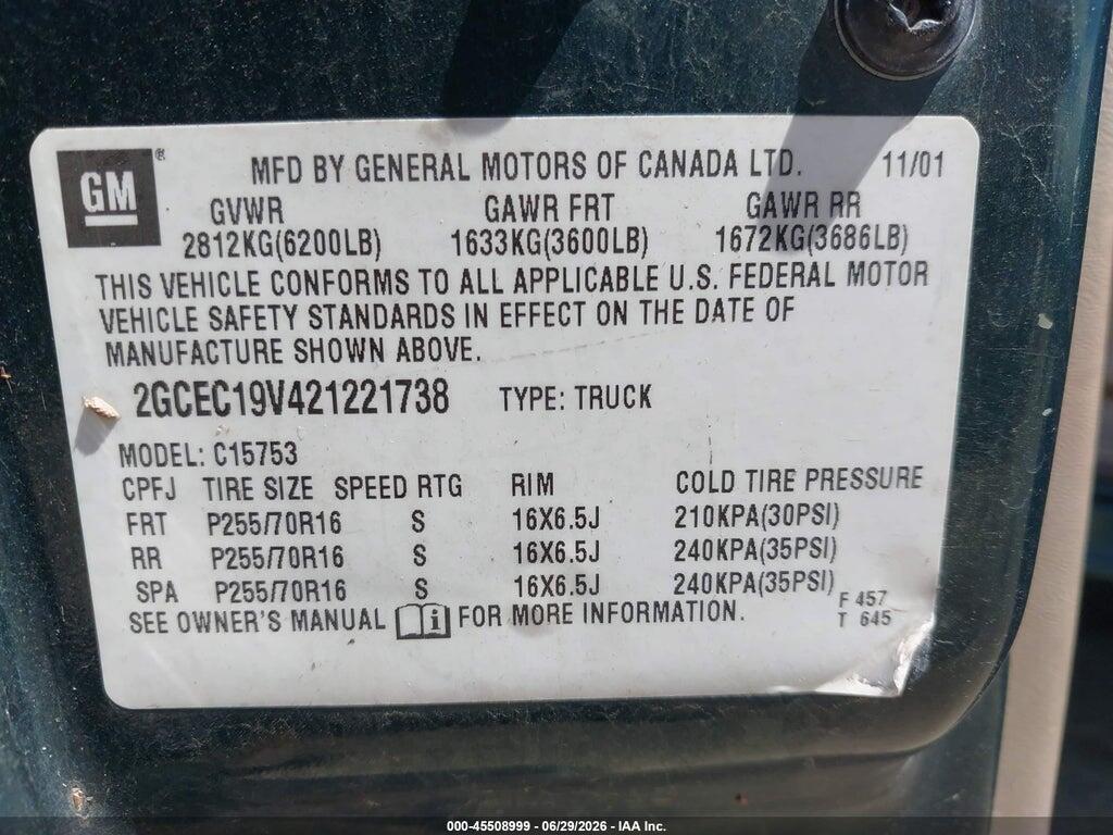 2GCEC19V421221738 2002 CHEVROLET SILVERADO 1500 photo no. 9