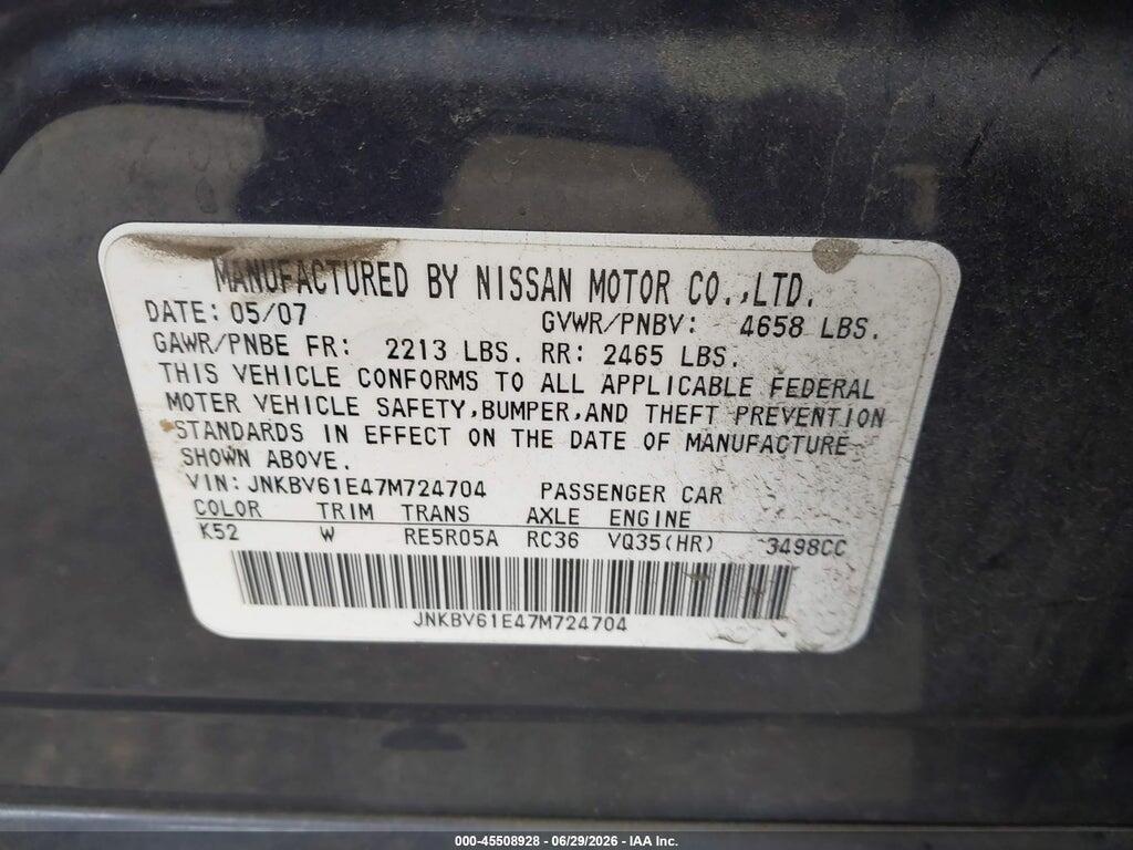 JNKBV61E47M724704 2007 INFINITI G35 photo no. 9