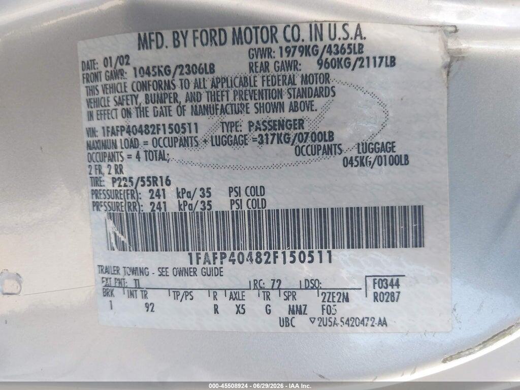 1FAFP40482F150511 2002 FORD MUSTANG photo no. 9