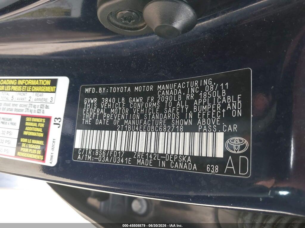 2T1BU4EE0BC682718 2011 TOYOTA COROLLA photo no. 9