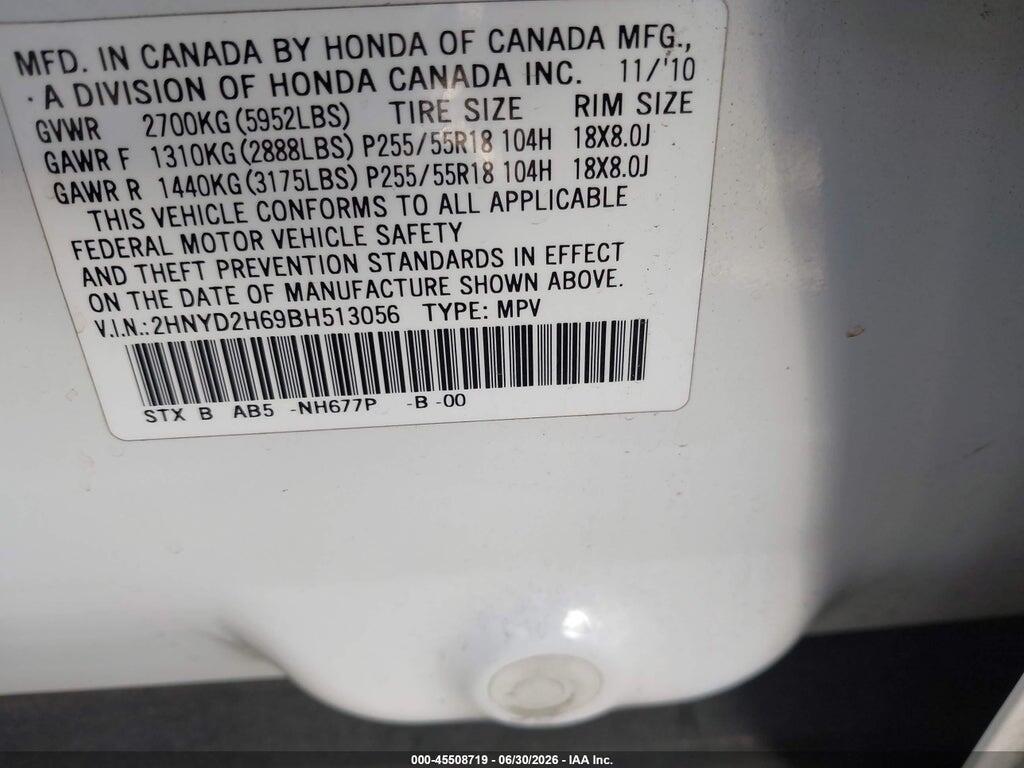 2HNYD2H69BH513056 2011 ACURA MDX photo no. 9