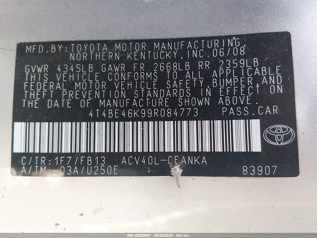4T4BE46K99R084773 2009 TOYOTA CAMRY photo no. 9