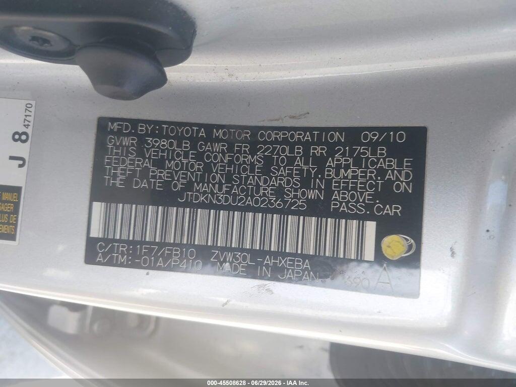 JTDKN3DU2A0236725 2010 TOYOTA PRIUS photo no. 9